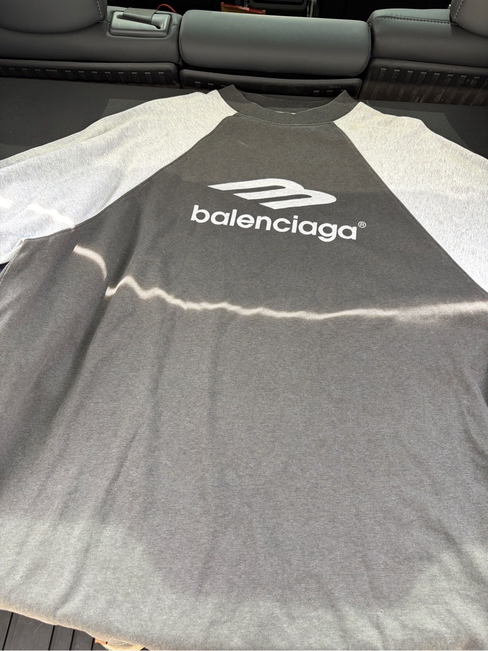 Balenciaga Black & Gray Raglan Logo Long Sleeve Tee